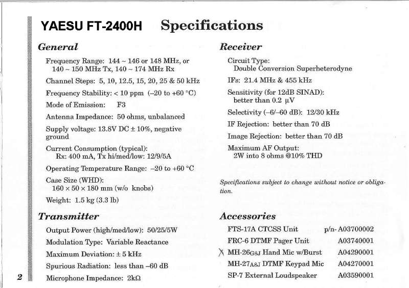 ft-2400h-Specs